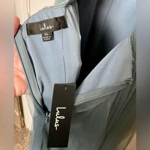 NWT Elegant Ambiance Slate Blue Tulle A-Line Midi Dress XL - Picture 7 of 7